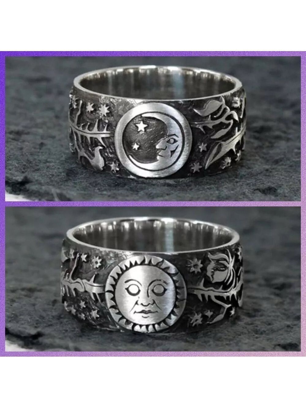 Sun and Moon Banded Boho Ring #1138
